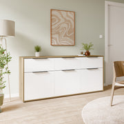 Orkney 3 Drawer Sideboard with 3 Doors in Mauvella Oak and White Gloss – image 6