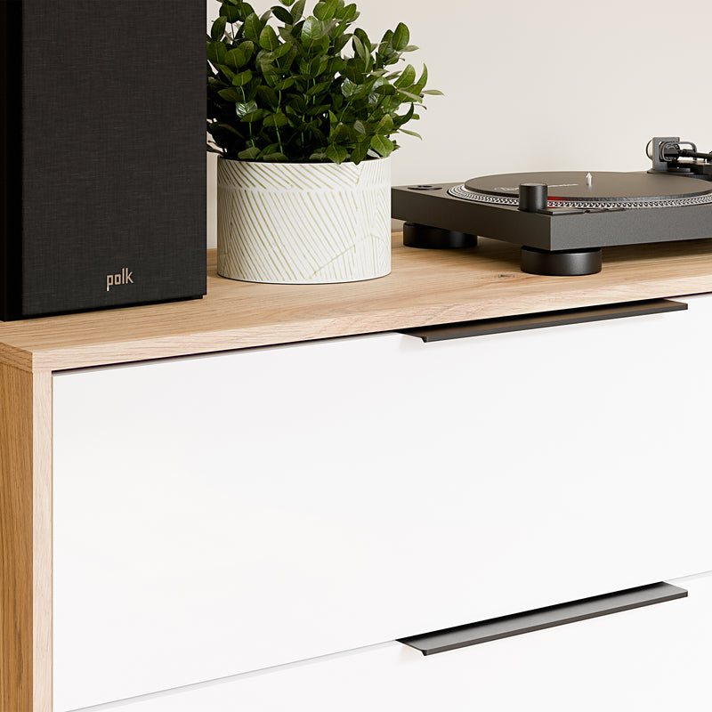 Orkney 3 Drawer Sideboard with 3 Doors in Mauvella Oak and White Gloss – image 7