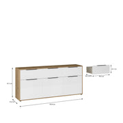 Orkney 3 Drawer Sideboard with 3 Doors in Mauvella Oak and White Gloss – image 8