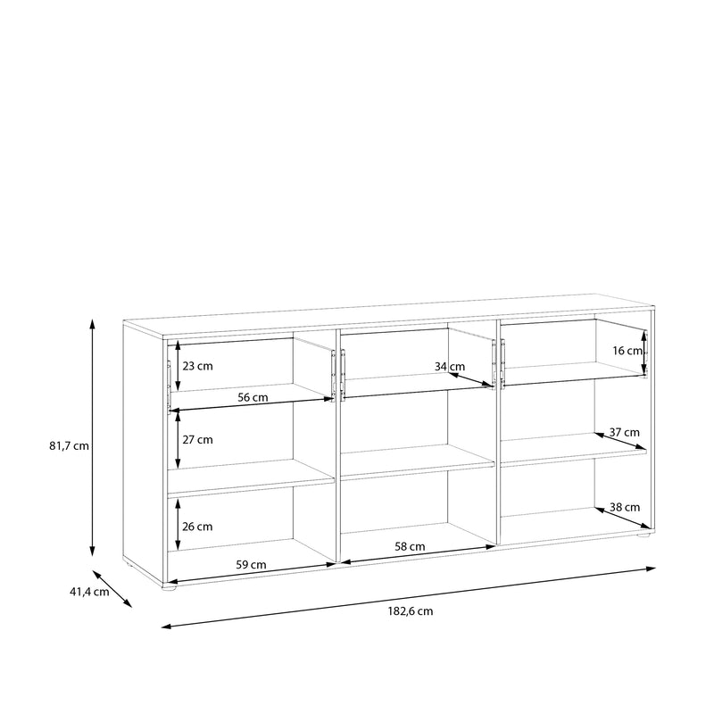 Orkney 3 Drawer Sideboard with 3 Doors in Mauvella Oak and White Gloss – image 9