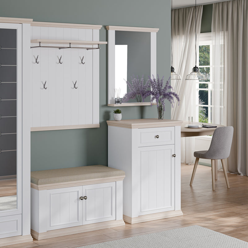 Pontypool Shoe Cabinet with Drawer in White and a Riva Oak – image 8