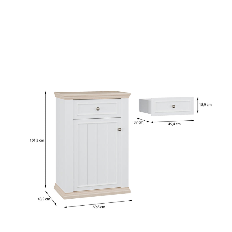 Pontypool Shoe Cabinet with Drawer in White and a Riva Oak – image 9