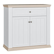 Pontypool 2 Door 1 Drawer Small Sideboard in White and Riva Oak – image 1