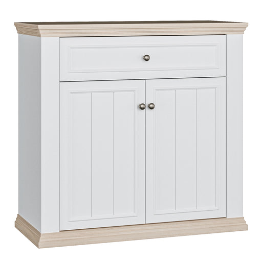 Pontypool 2 Door 1 Drawer Small Sideboard in White and Riva Oak – image 1