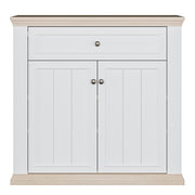 Pontypool 2 Door 1 Drawer Small Sideboard in White and Riva Oak – image 2