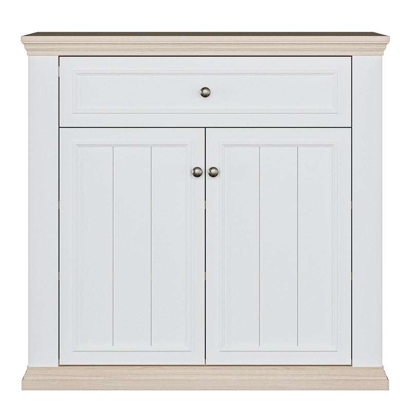 Pontypool 2 Door 1 Drawer Small Sideboard in White and Riva Oak – image 2