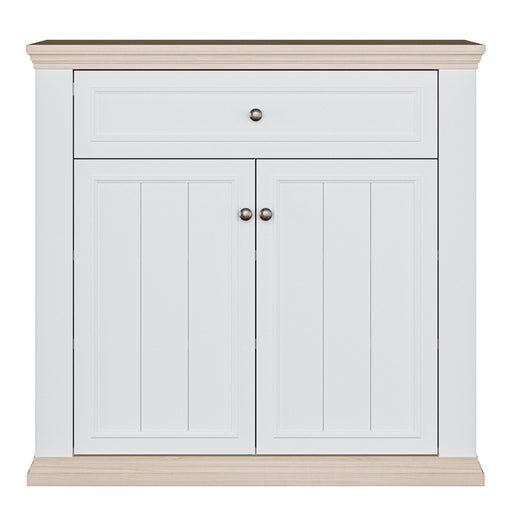 Pontypool 2 Door 1 Drawer Small Sideboard in White and Riva Oak – image 2