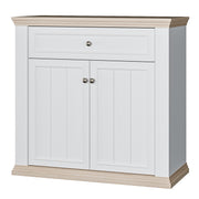 Pontypool 2 Door 1 Drawer Small Sideboard in White and Riva Oak – image 3