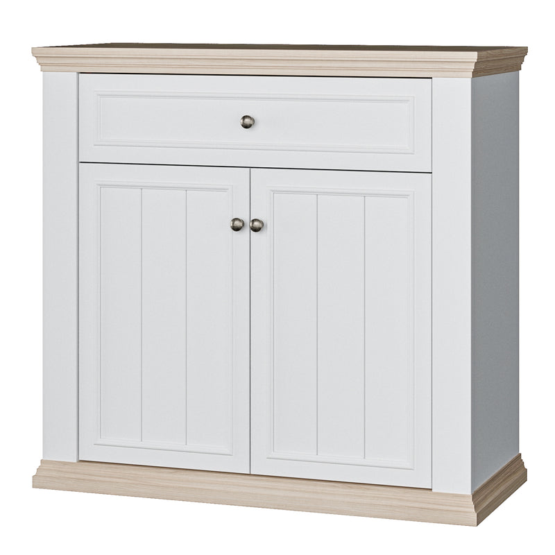Pontypool 2 Door 1 Drawer Small Sideboard in White and Riva Oak – image 3