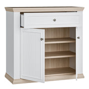 Pontypool 2 Door 1 Drawer Small Sideboard in White and Riva Oak – image 4