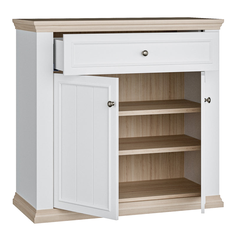 Pontypool 2 Door 1 Drawer Small Sideboard in White and Riva Oak – image 4