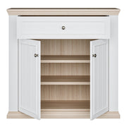 Pontypool 2 Door 1 Drawer Small Sideboard in White and Riva Oak – image 6