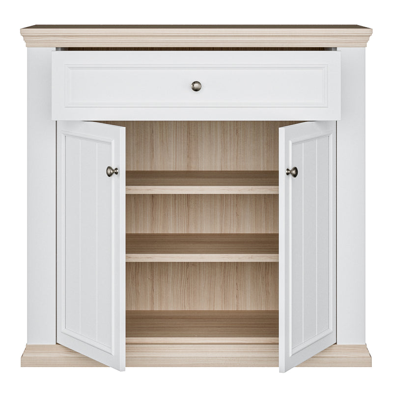Pontypool 2 Door 1 Drawer Small Sideboard in White and Riva Oak – image 6