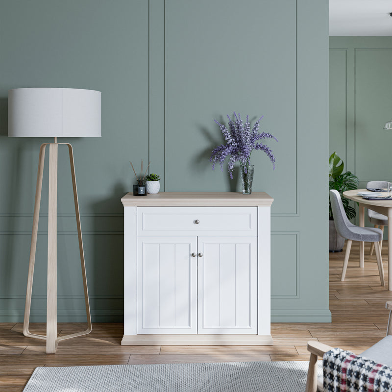 Pontypool 2 Door 1 Drawer Small Sideboard in White and Riva Oak – image 7