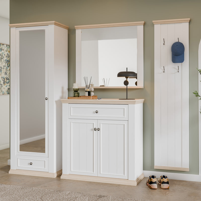 Pontypool 2 Door 1 Drawer Small Sideboard in White and Riva Oak – image 8