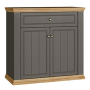 Pontypool 2 Door 1 Drawer Small Sideboard in Wolfram Grey and Mauvella Oak – image 1