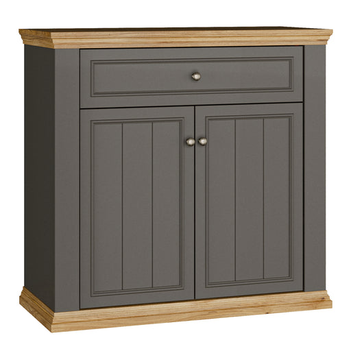 Pontypool 2 Door 1 Drawer Small Sideboard in Wolfram Grey and Mauvella Oak – image 1