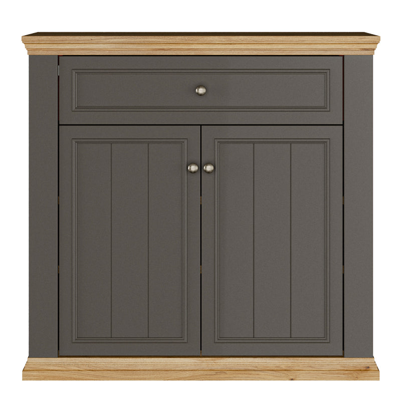 Pontypool 2 Door 1 Drawer Small Sideboard in Wolfram Grey and Mauvella Oak – image 2