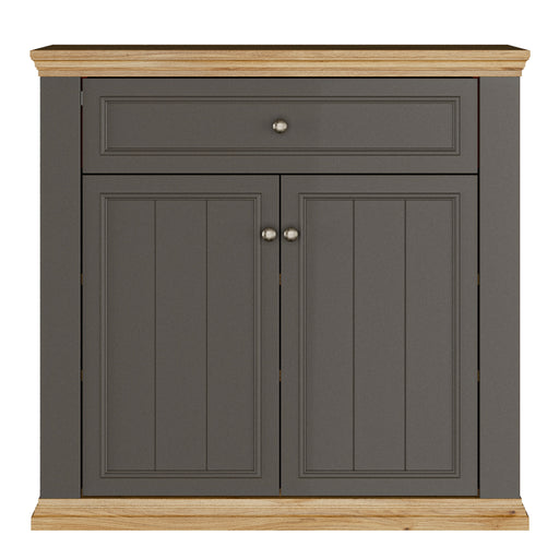 Pontypool 2 Door 1 Drawer Small Sideboard in Wolfram Grey and Mauvella Oak – image 2