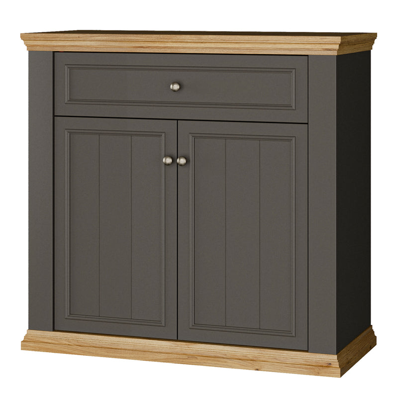 Pontypool 2 Door 1 Drawer Small Sideboard in Wolfram Grey and Mauvella Oak – image 3