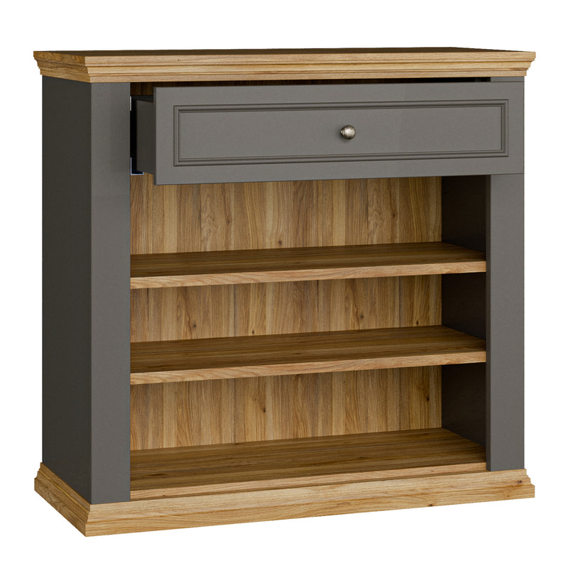 Pontypool 2 Door 1 Drawer Small Sideboard in Wolfram Grey and Mauvella Oak – image 5