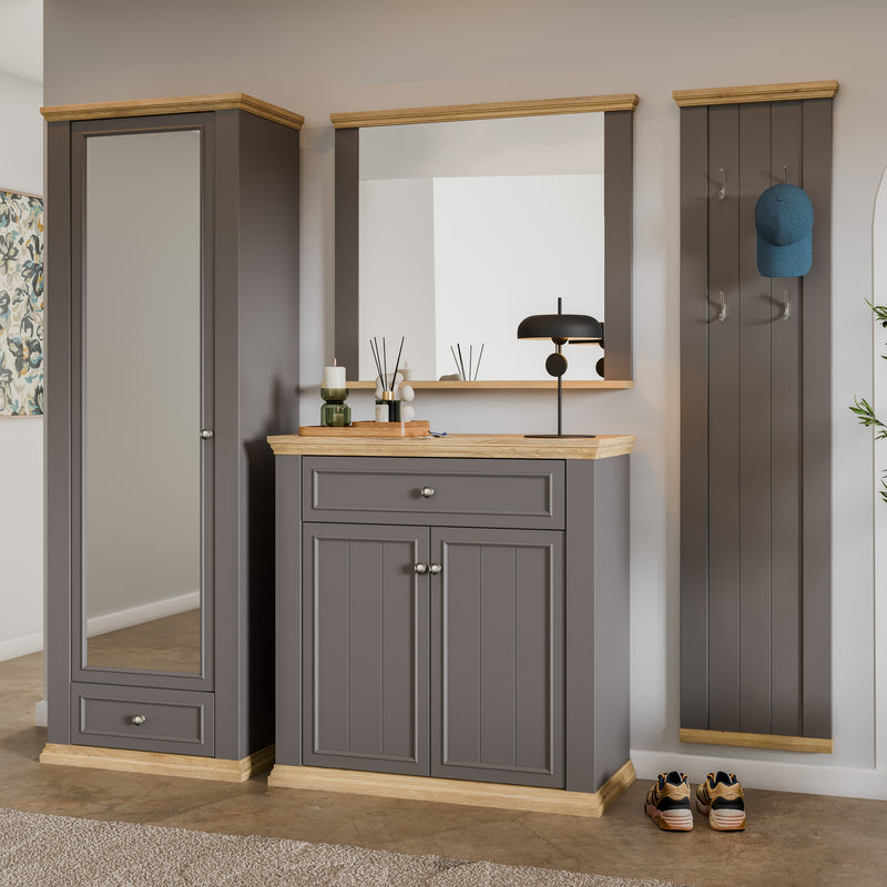 Pontypool 2 Door 1 Drawer Small Sideboard in Wolfram Grey and Mauvella Oak – image 8