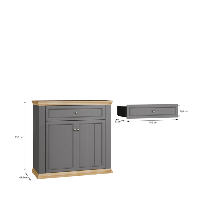 Pontypool 2 Door 1 Drawer Small Sideboard in Wolfram Grey and Mauvella Oak – image 9