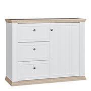 Pontypool 3 Drawer & 1 Door Sideboard in White and Riva Oak – image 1