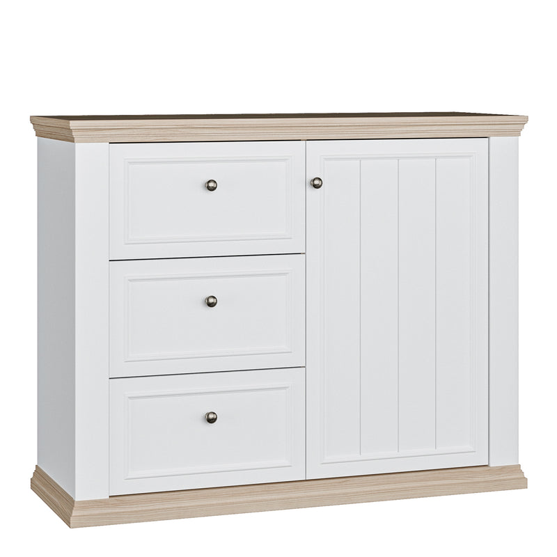 Pontypool 3 Drawer & 1 Door Sideboard in White and Riva Oak – image 1