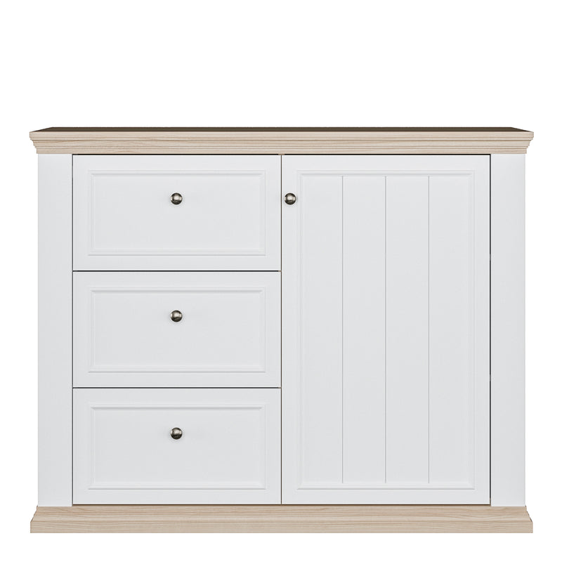Pontypool 3 Drawer & 1 Door Sideboard in White and Riva Oak – image 2