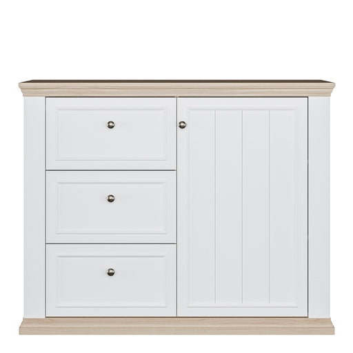 Pontypool 3 Drawer & 1 Door Sideboard in White and Riva Oak – image 2