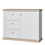 Pontypool 3 Drawer & 1 Door Sideboard in White and Riva Oak – image 3