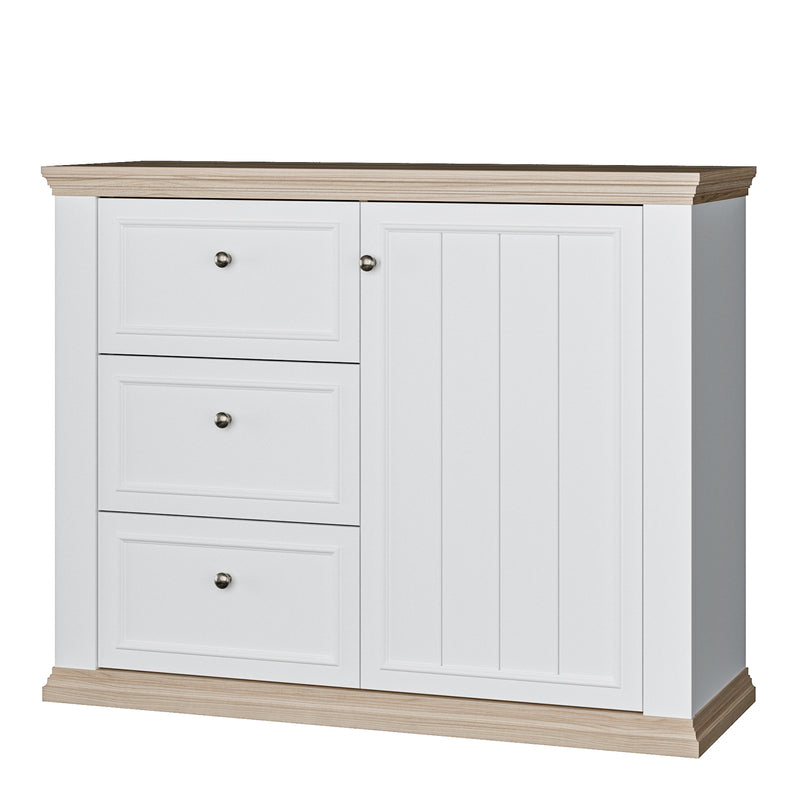 Pontypool 3 Drawer & 1 Door Sideboard in White and Riva Oak – image 3