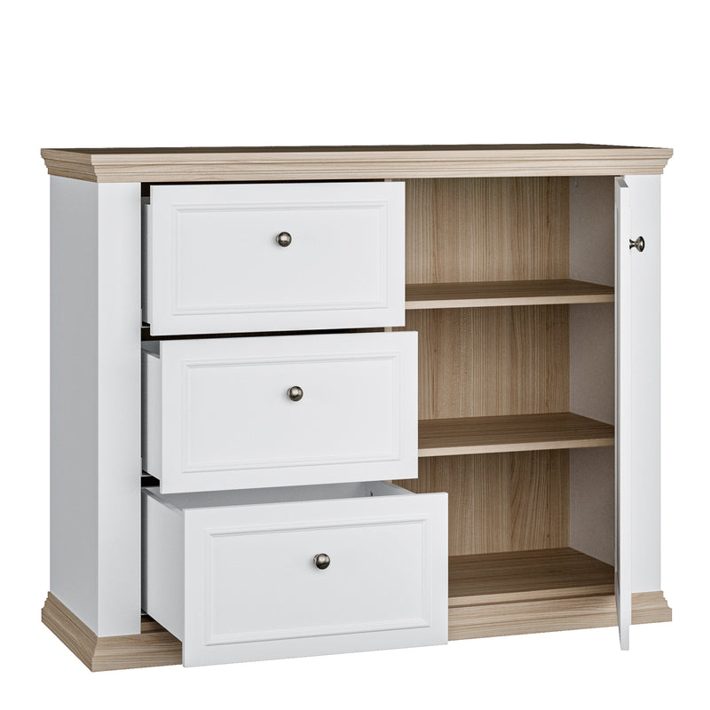 Pontypool 3 Drawer & 1 Door Sideboard in White and Riva Oak – image 4
