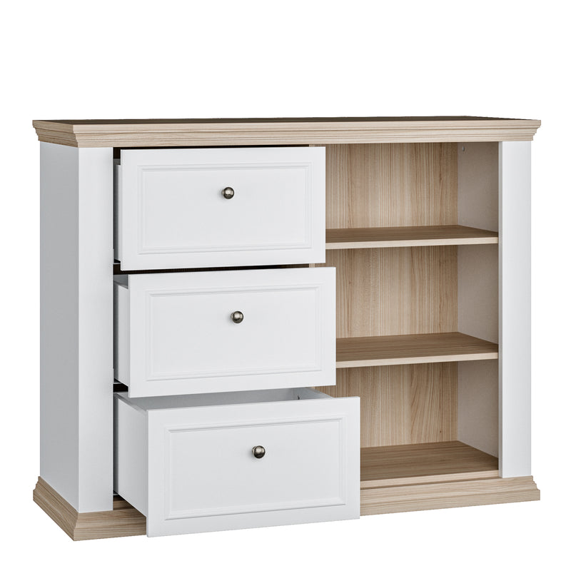 Pontypool 3 Drawer & 1 Door Sideboard in White and Riva Oak – image 5