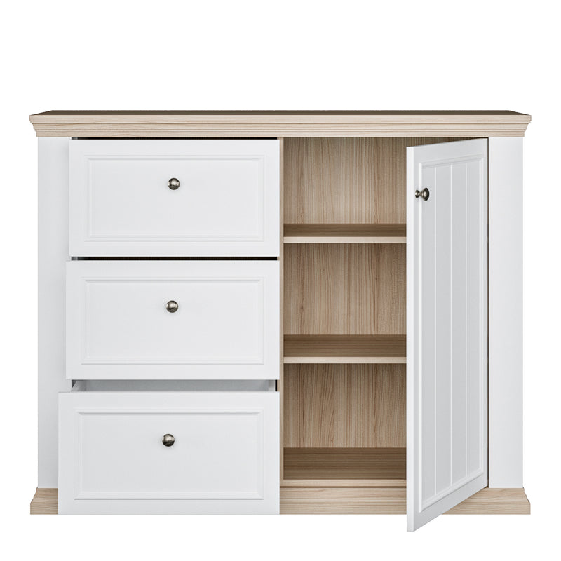 Pontypool 3 Drawer & 1 Door Sideboard in White and Riva Oak – image 6