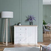 Pontypool 3 Drawer & 1 Door Sideboard in White and Riva Oak – image 7