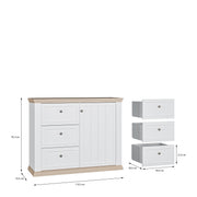 Pontypool 3 Drawer & 1 Door Sideboard in White and Riva Oak – image 8
