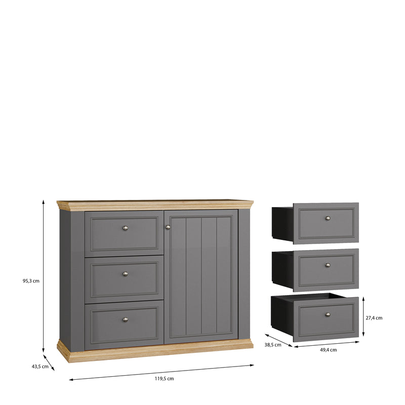 Pontypool 3 Drawer & 1 Door Sideboard in Grey and Mauvella Oak – image 9