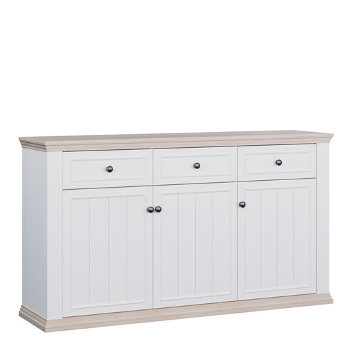 Pontypool 3 Drawer & 3 Door Sideboard in White and Riva Oak – image 1