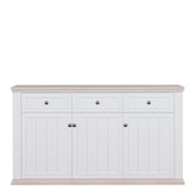 Pontypool 3 Drawer & 3 Door Sideboard in White and Riva Oak – image 2