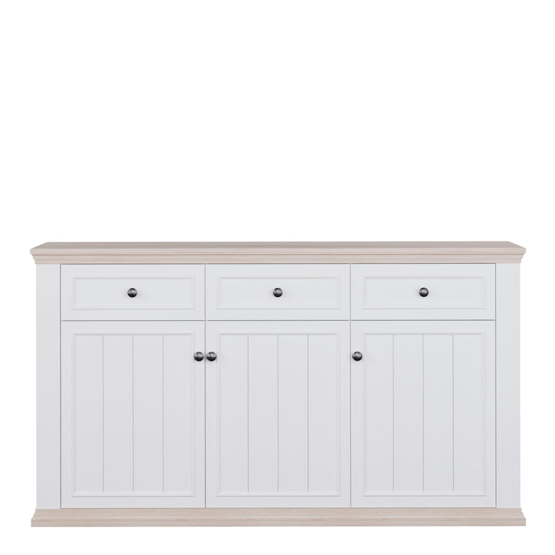 Pontypool 3 Drawer & 3 Door Sideboard in White and Riva Oak – image 2