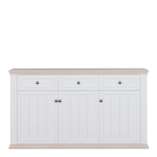 Pontypool 3 Drawer & 3 Door Sideboard in White and Riva Oak – image 2
