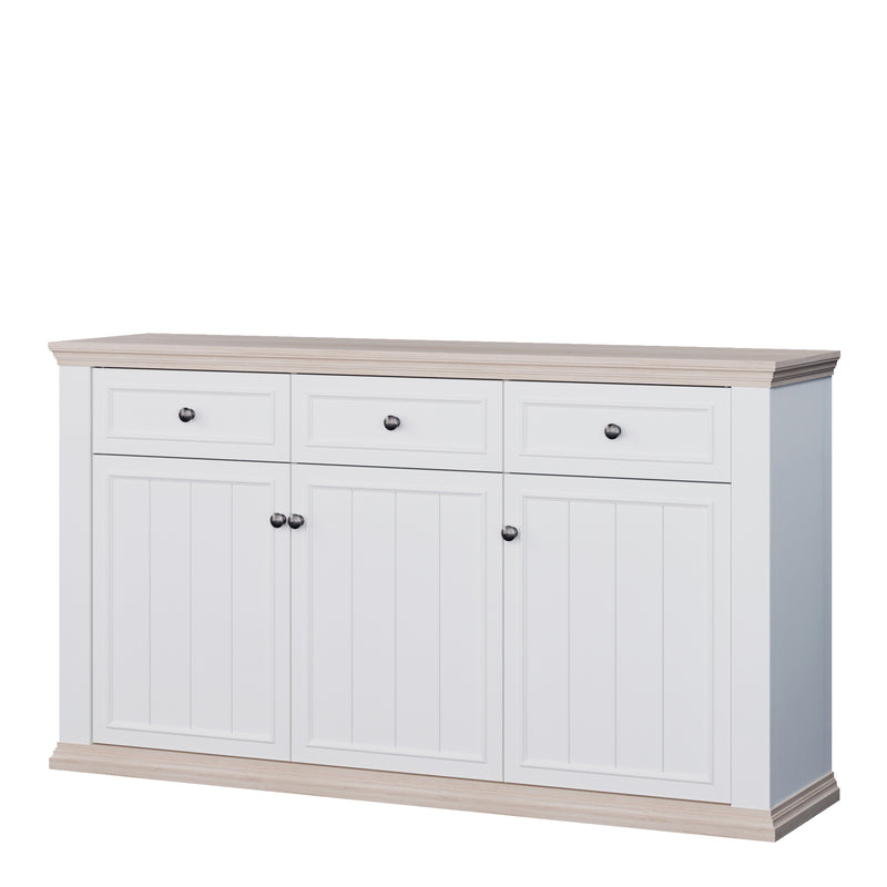 Pontypool 3 Drawer & 3 Door Sideboard in White and Riva Oak – image 3