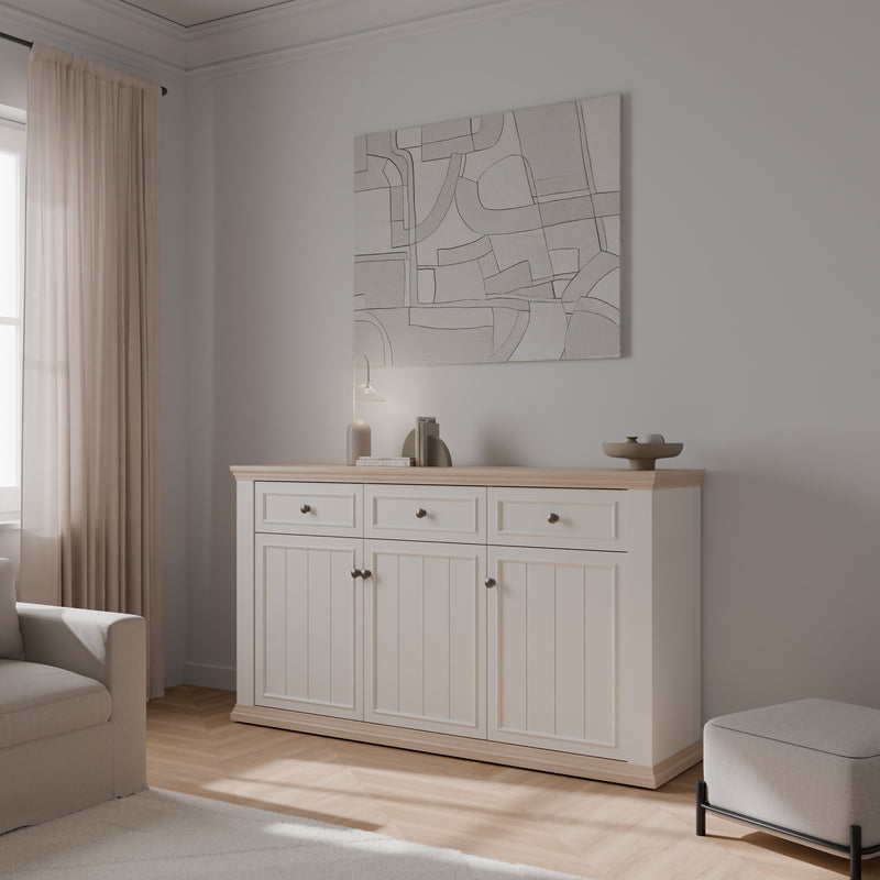 Pontypool 3 Drawer & 3 Door Sideboard in White and Riva Oak – image 6