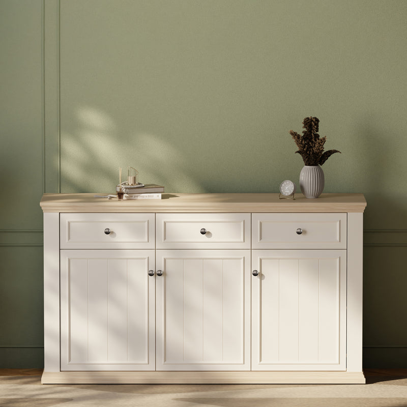 Pontypool 3 Drawer & 3 Door Sideboard in White and Riva Oak – image 7