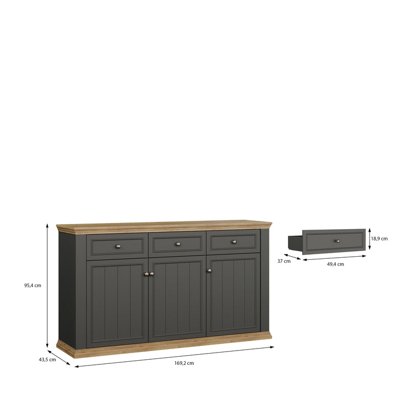 Pontypool 3 Drawer & 3 Door Sideboard in Grey and Mauvella Oak – image 10