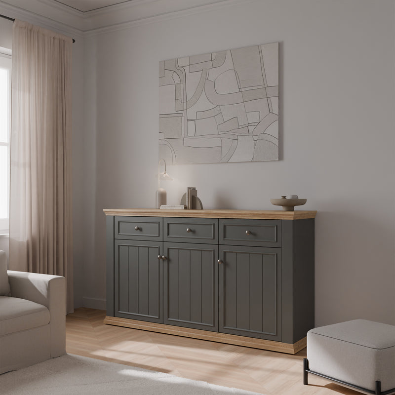 Pontypool 3 Drawer & 3 Door Sideboard in Grey and Mauvella Oak – image 7