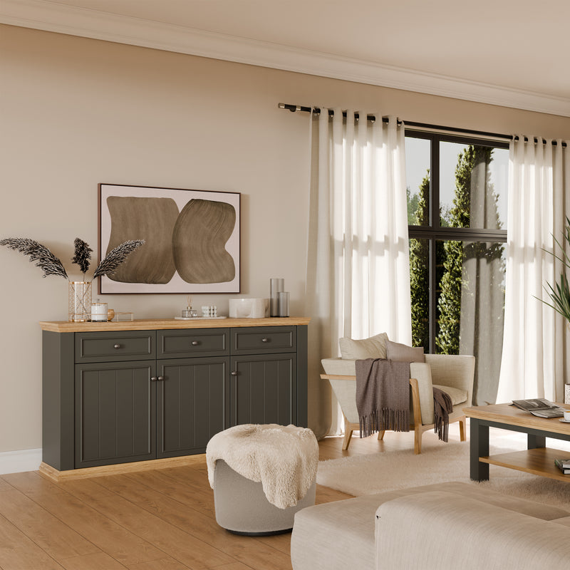 Pontypool 3 Drawer & 3 Door Sideboard in Grey and Mauvella Oak – image 8