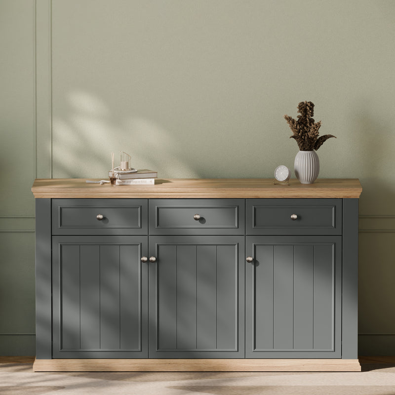 Pontypool 3 Drawer & 3 Door Sideboard in Grey and Mauvella Oak – image 9